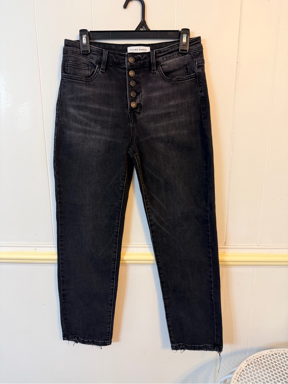Flying Monkey High-Rise Aime Button-Fly Washed Black Skinny Ankle Jeans